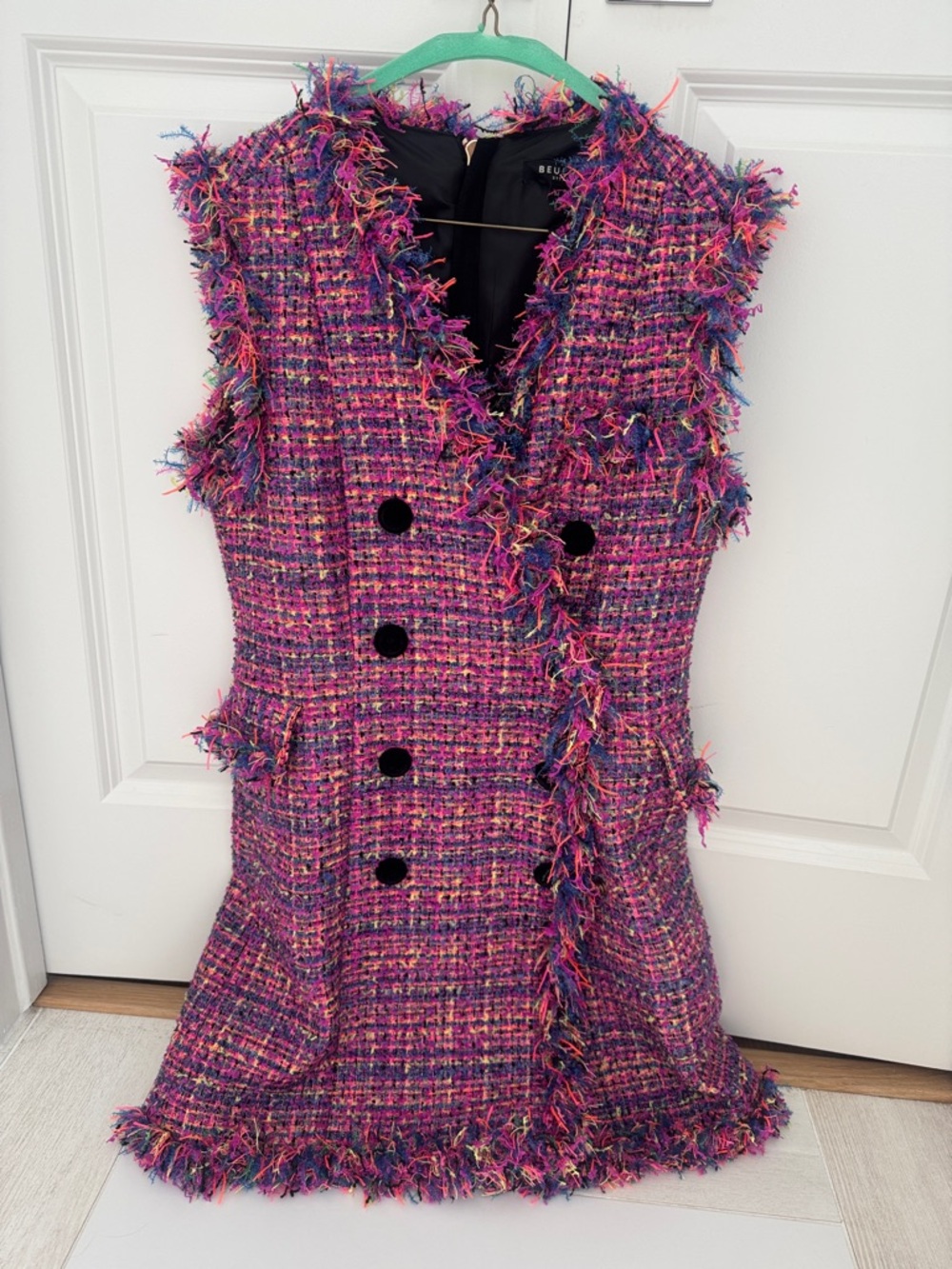 Beulah Multicolor Fringe Tweed Mini Dress